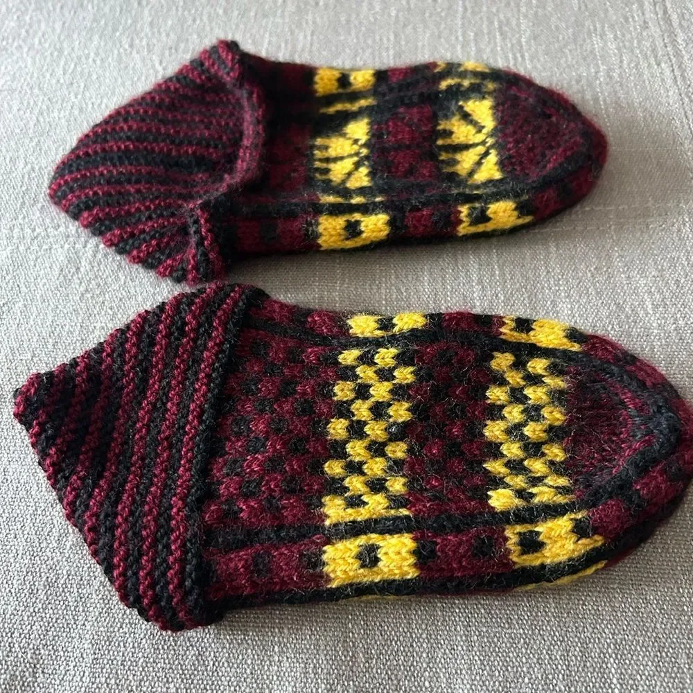 Handmade Crochet Knitted White and Red Slipper Socks Size S/M